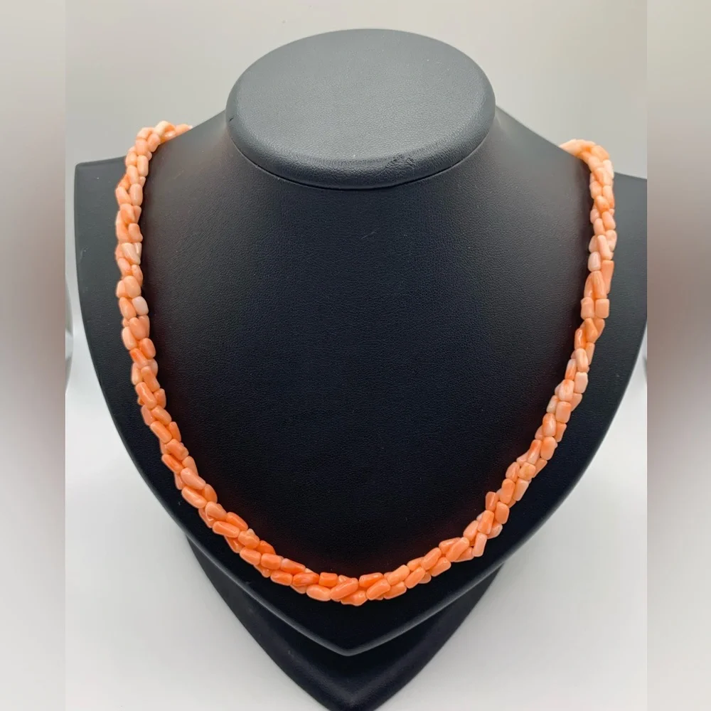 Vintage Angel Skin Coral Twisted Multistrand necklace - Picture 1 of 6